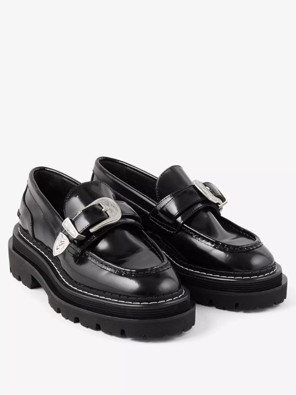 SANDRO Deilan buckle embellished leather loafers Made In Portugal